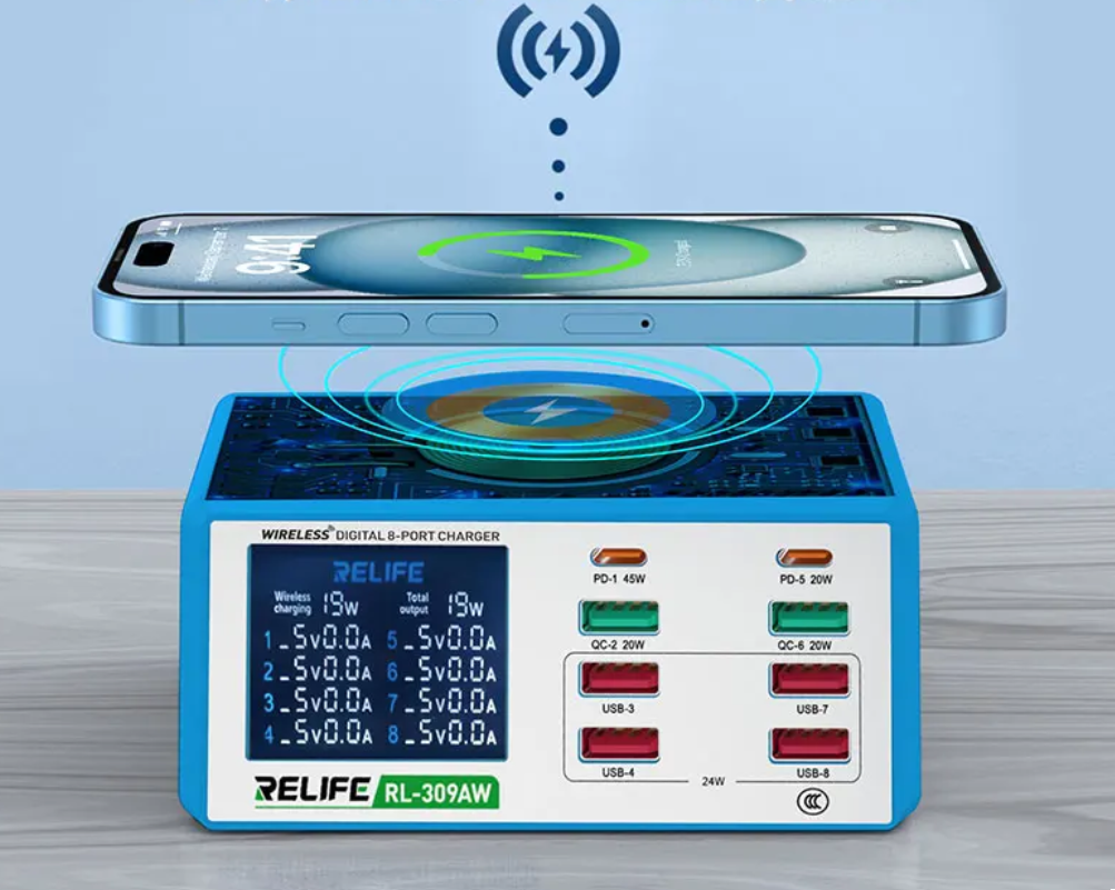 Блок зарядки - Relife "RL - 309AW" 100w (usb, type-c, беспроводная зарядка)