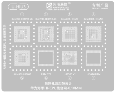 Трафарет - Amaoe "U-HIU3" Snapdragon Hi3690, 80, 3670, 36A0RAM, Hi9500, CPU