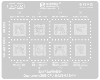 Трафарет - Amaoe "U-QSU2" Snapdragon  625, MSM8953, 8917, 8937, 8940, 8916, SDM450, 63.  0,12