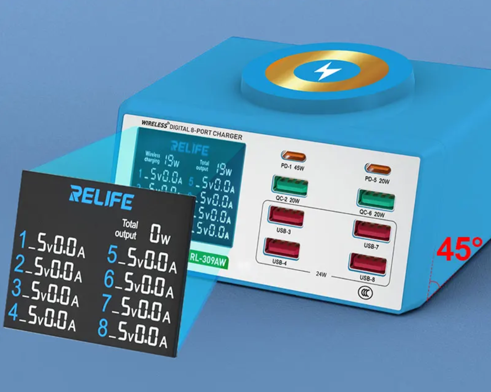 Блок зарядки - Relife "RL - 309AW" 100w (usb, type-c, беспроводная зарядка)