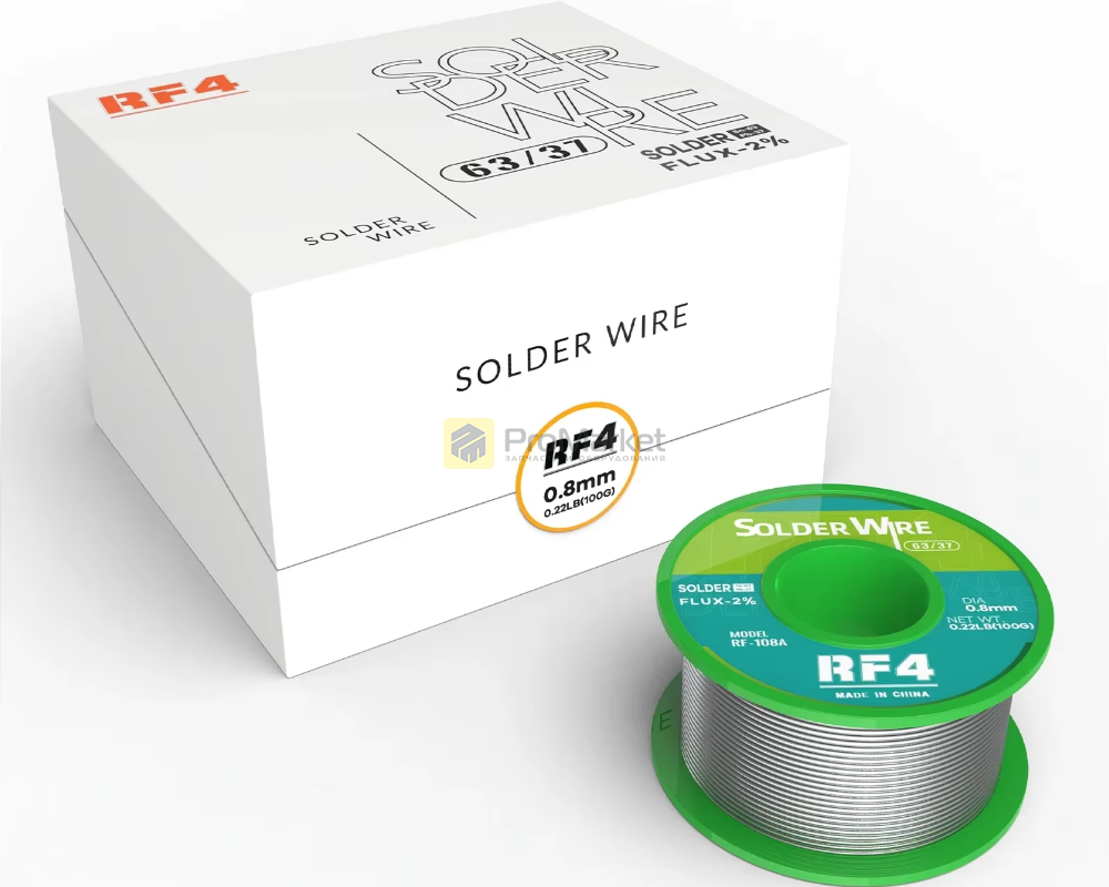 Припой в катушке - Rf4 "RF108A"  0.8mm, Sn63Pb37, 100g