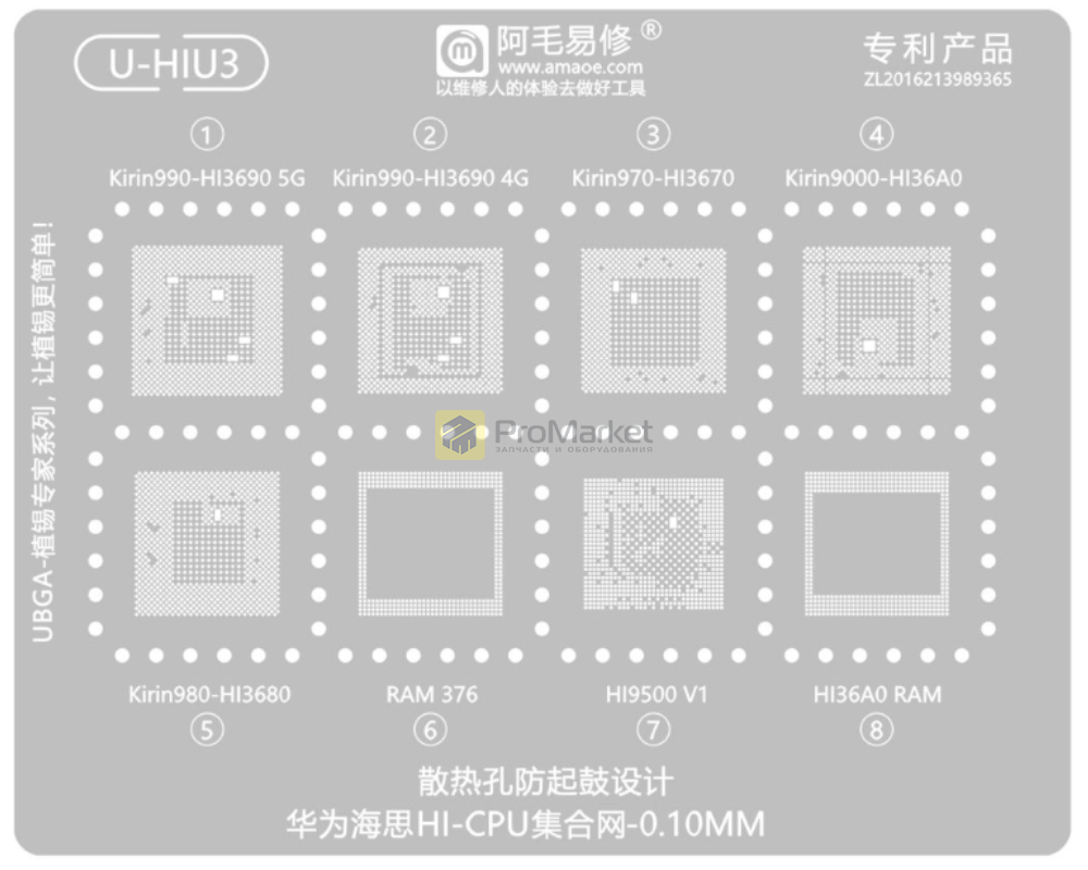 Трафарет - Amaoe "U-HIU3" Snapdragon Hi3690, 80, 3670, 36A0RAM, Hi9500, CPU
