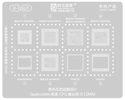 Трафарет - Amaoe "U-QSU1" Snapdragon  835, 820, 808, 652, MSM8998, 8996, 8992, 8974, 895.  0,12