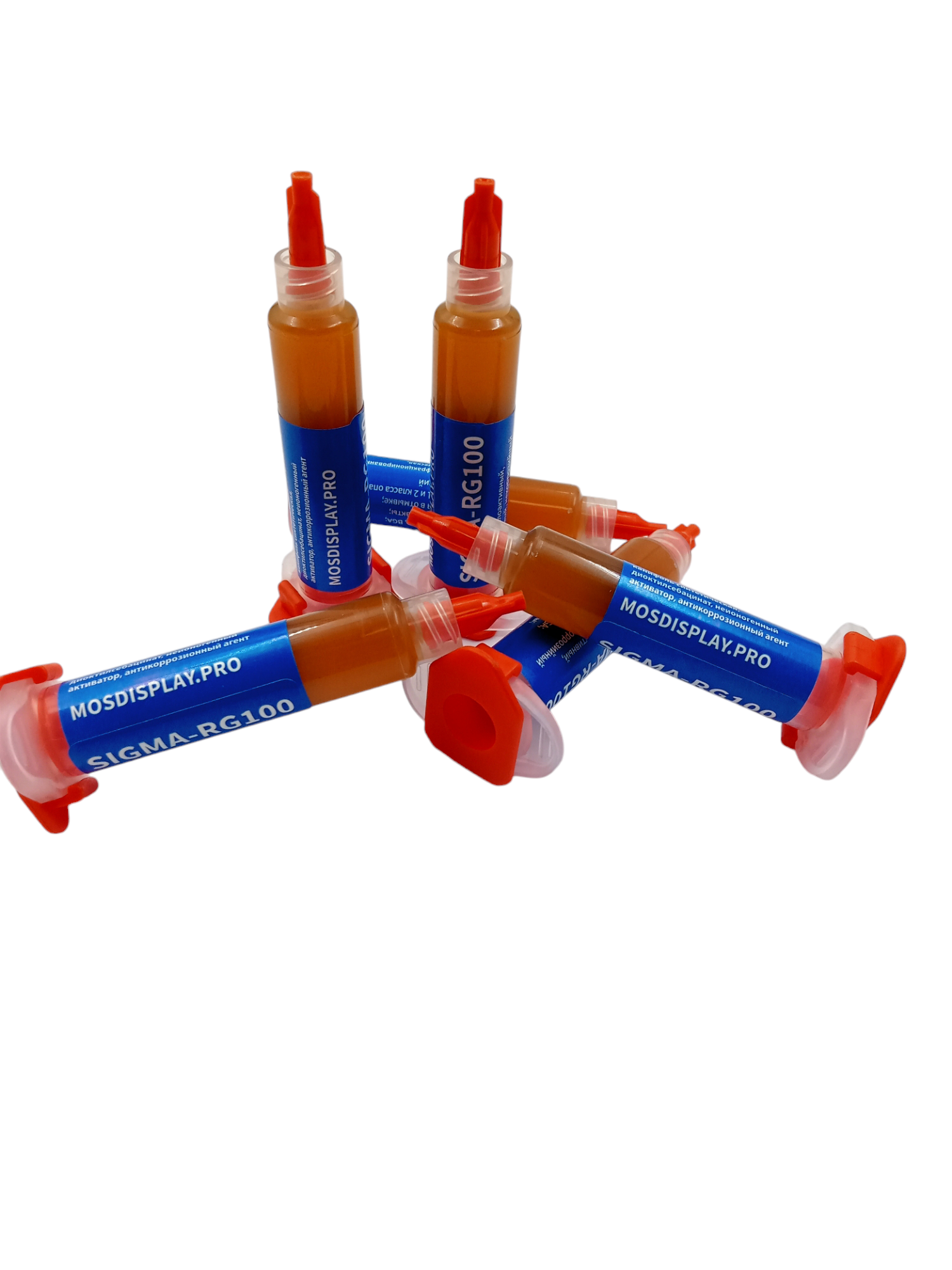 Флюс - MosDisplay "SIGMA-RG100" для BGA, SMD и DIP. Малоактивный; безотмывочный. 5 ml