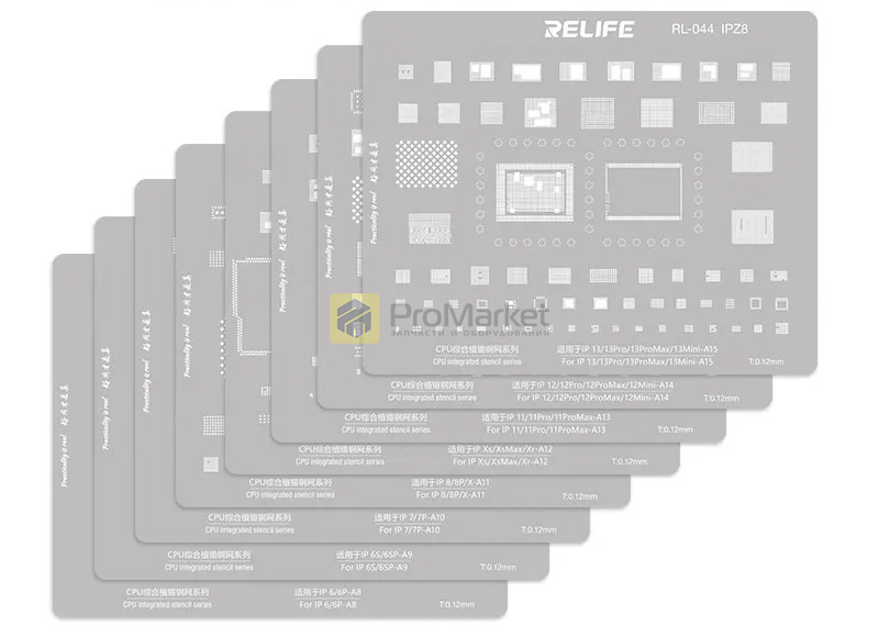 Набор трафаретов для iPhone от 6 до 17 серии RELIFE RL-044 (12 в 1)