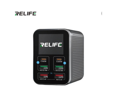 Блок зарядки - Relife Q4 (серый: 6 портов; 72 Вт; 2 PD; 2 QC 3.0; 2 USB)