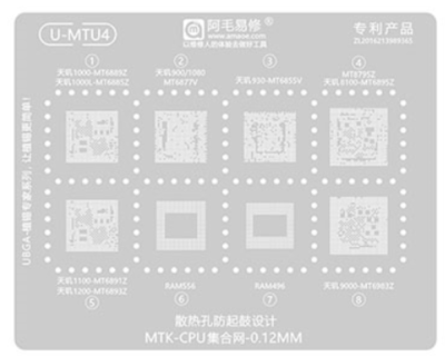 Трафарет - Amaoe "U-MTU4" Snapdragon MT6889Z,  MT6885Z,  MT68855V,  MT6877V,  MT6895Z,  MT6891Z,  MT